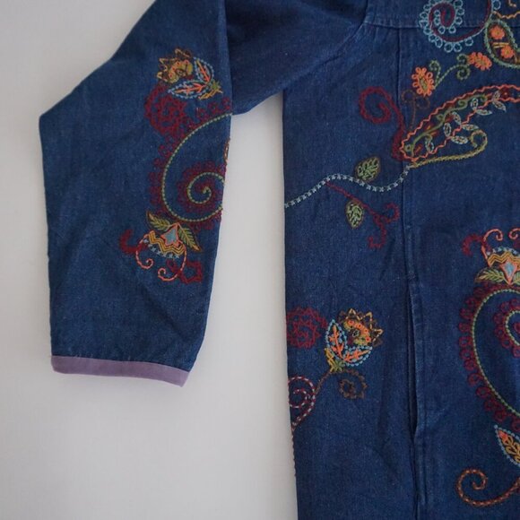Vintage Denim & Co Blue Paisley Embroidered Button Jacket Boho Cottagecore L - Picture 8 of 9